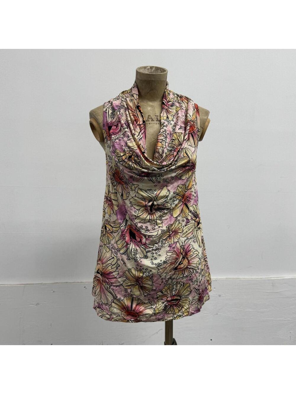 Vintage Y2K Miss Sixty Flower Lips Cowl Neck Tunic